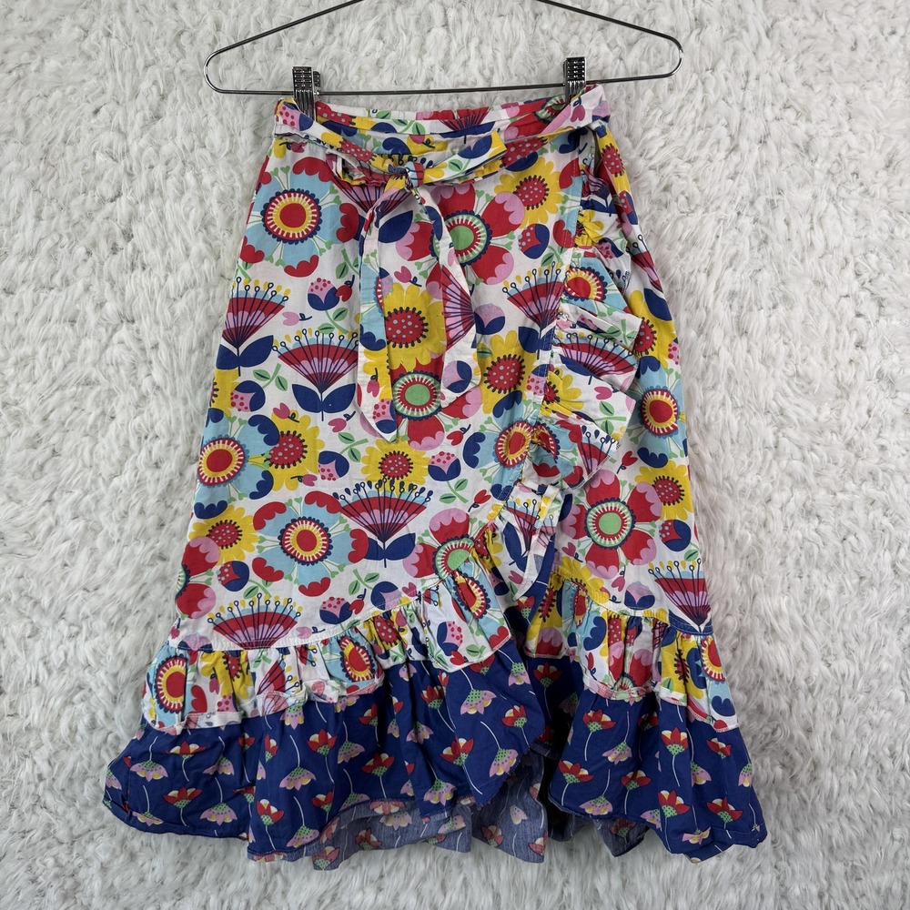 Jelly The Pug Skirt Girls 8 Multicolor Wrap 100% Cotton Floral Midi Length Tie